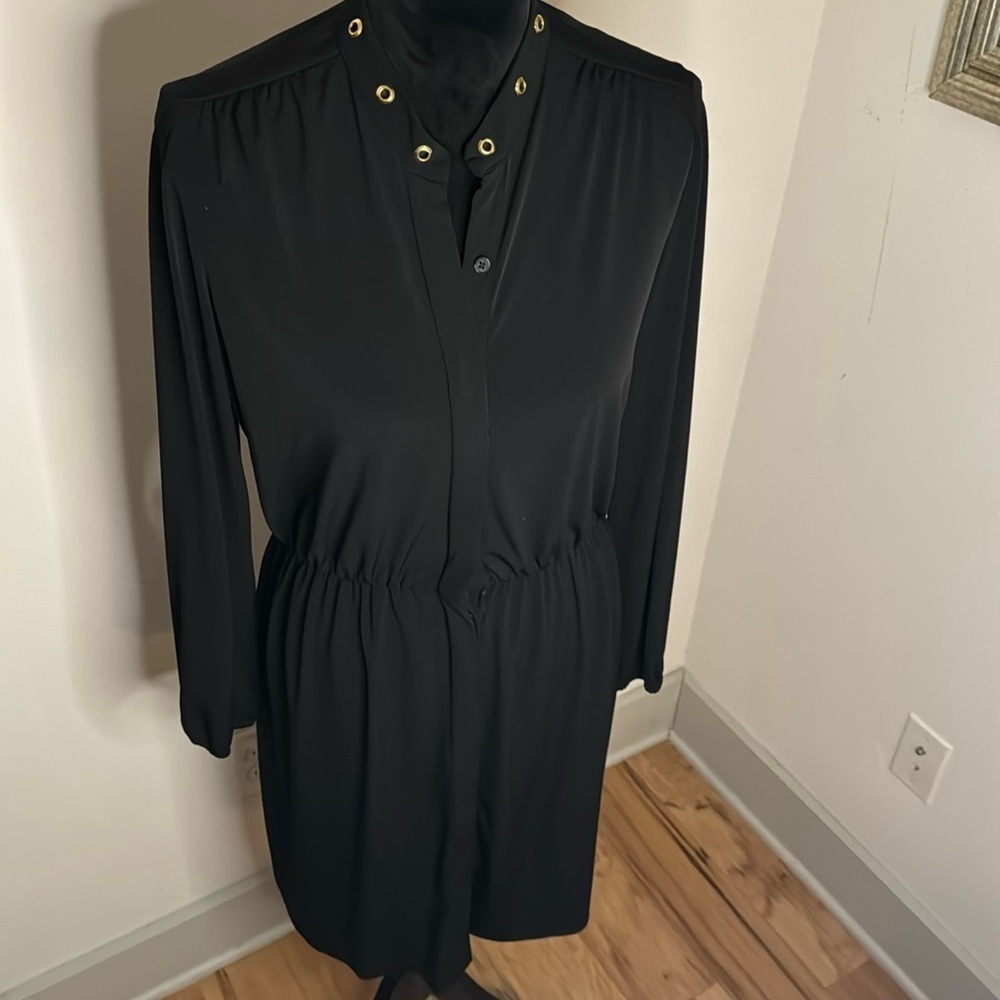 Tahari Arthur‎ S Levine Sz 8 black buttoned down casual dress long sleeves